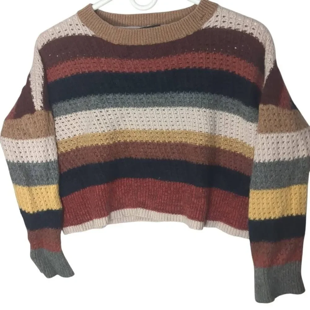360 Cashmere Naked Cropped Retro Striped Sweater S Small
